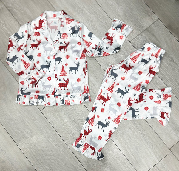White Reindeer Frill Pyjamas