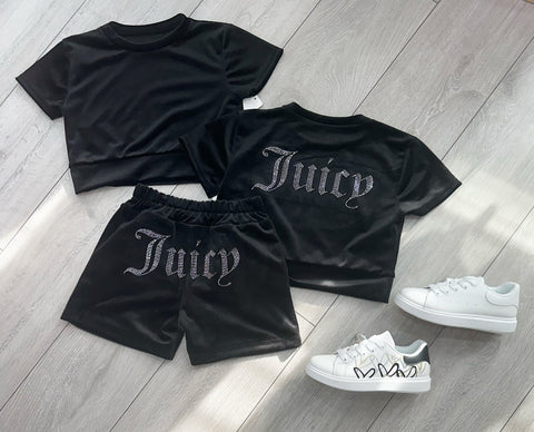 Black Juicy Studded Shorts Set
