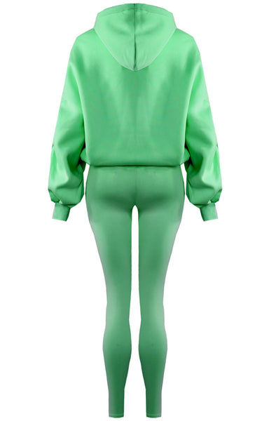 Teenage/Ladies Bright Green Lottie Ruched Sleeve Hoodie & Leggings Set