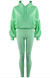 Teenage/Ladies Bright Green Lottie Ruched Sleeve Hoodie & Leggings Set
