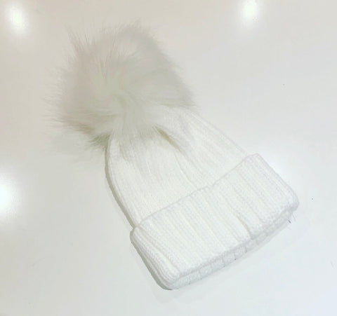 White Fur Pom Pom Hat