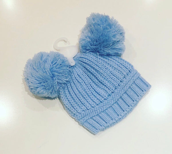 Double Pom Pom Ribbed Knitted Hat