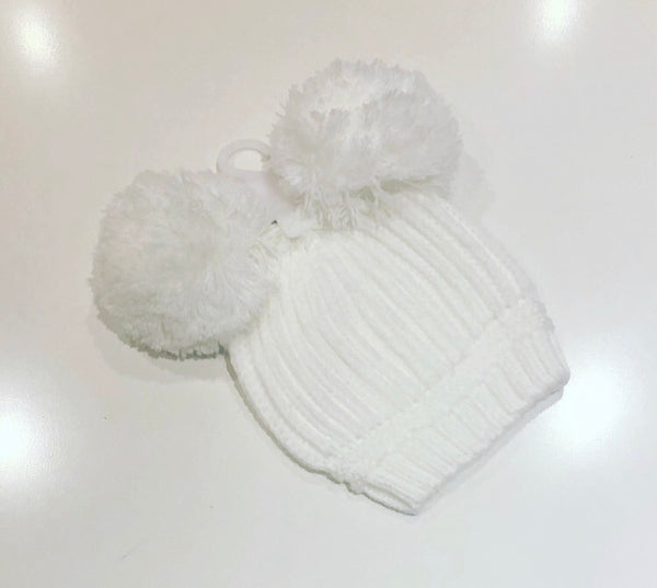 Double Pom Pom Ribbed Knitted Hat