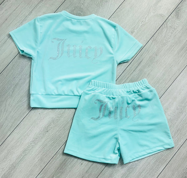 Mint Green Juicy Studded Shorts Set