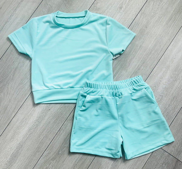 Mint Green Juicy Studded Shorts Set