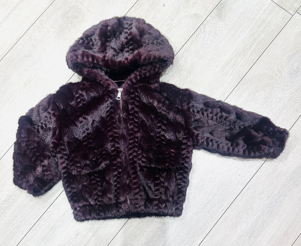 Burgundy Vashti Faux Fur Hooded Jacket