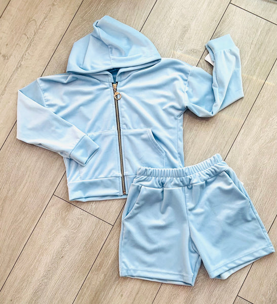Blue Juicy Studded Jacket & Shorts Set