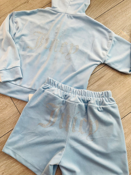 Blue Juicy Studded Jacket & Shorts Set