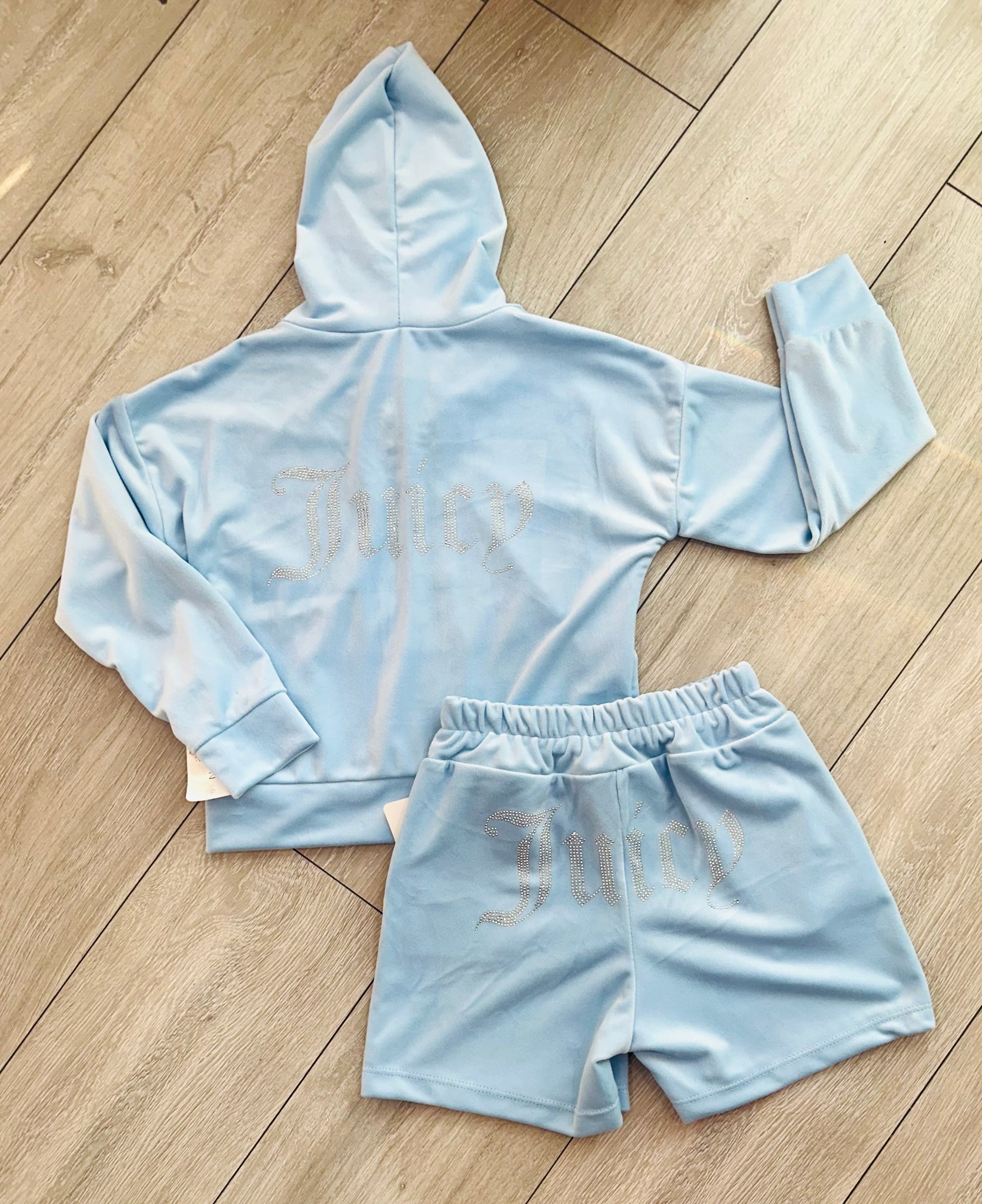 Blue Juicy Studded Jacket & Shorts Set