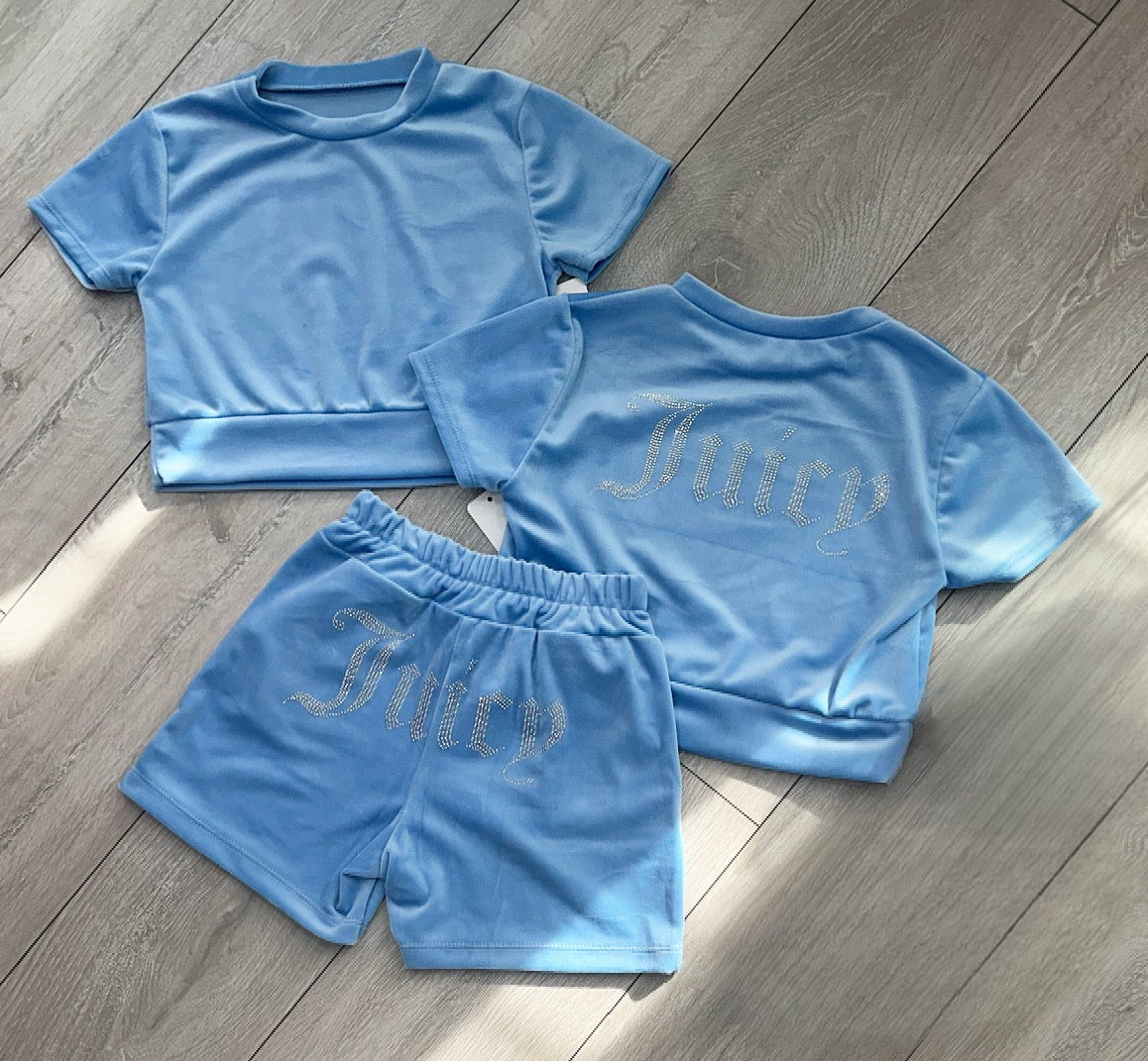 Blue Juicy Studded Shorts Set