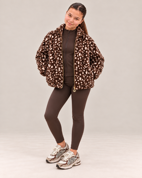 ROMY Brown Fawn Printed Fleece Jacket