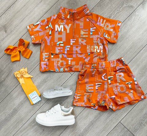 Orange Daleyza Shorts Set