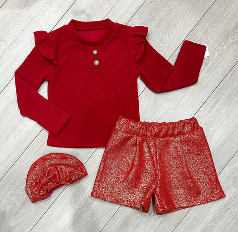 Red Elodie 3 Piece Shorts Set
