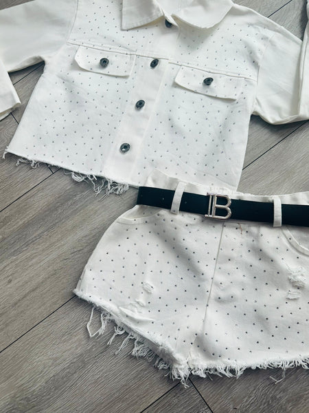 White Cosima Denim Jacket & Shorts Set