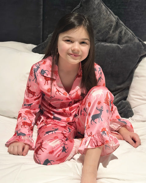 Pink Reindeer Frill Pyjamas