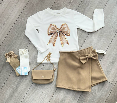 Beige Sofia 3 Piece Skort Set
