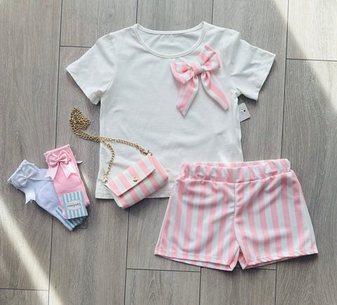 Pink Aurelia Shorts Set with Bag