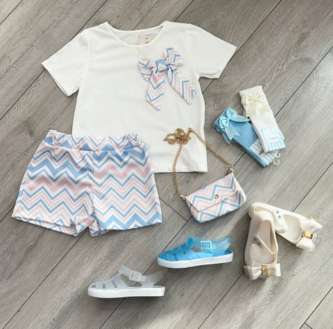Blue & Pink Alexia Shorts Set with Bag