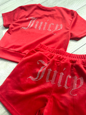 Red Juicy Studded Shorts Set