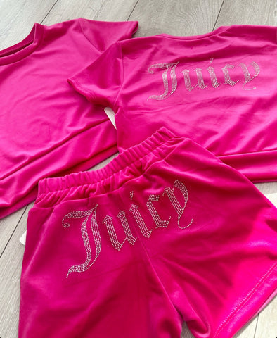 Teenage/Ladies Cerise Pink Juicy Studded Shorts Set