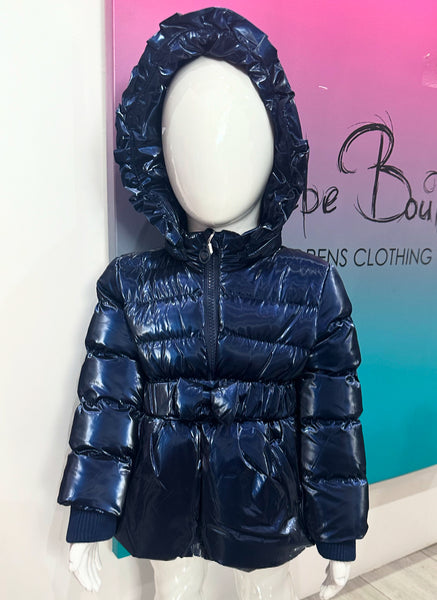 Navy Aranza Bow Belted Coat