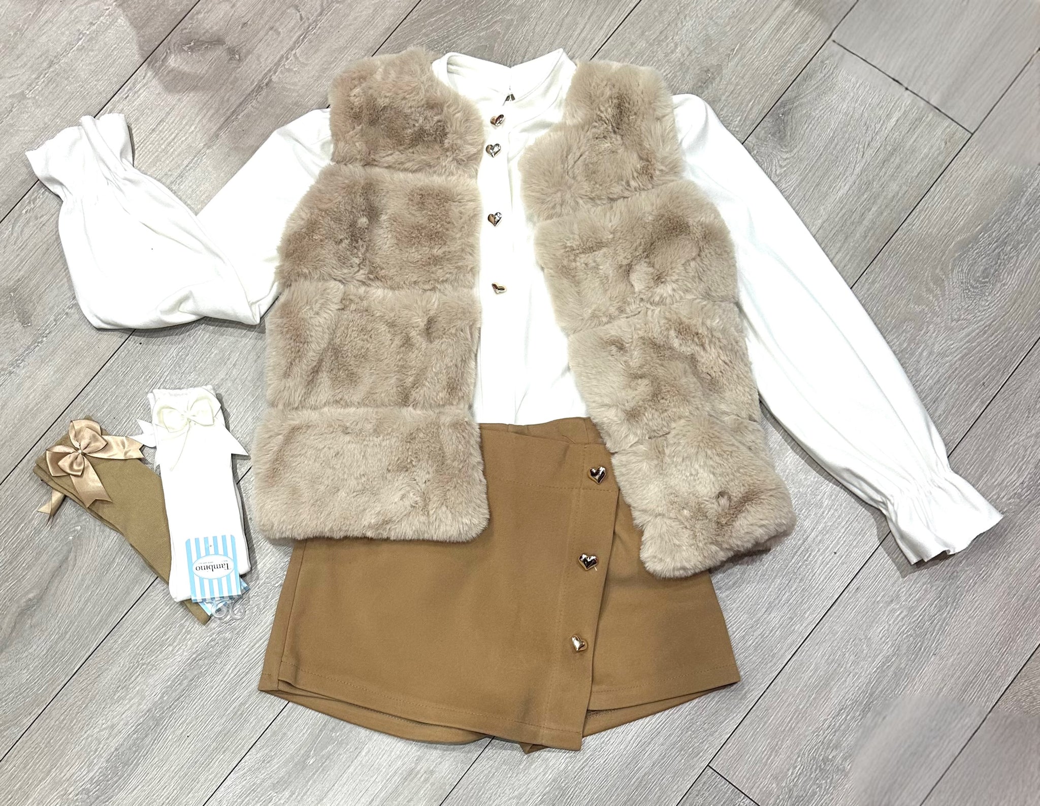 Beige Amaya 3 Piece Skort Set