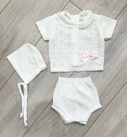 White Marisol 3 Piece Knitted Jam Pants Set