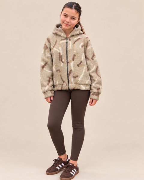 AVELINA Beige Hooded Fleece Jacket