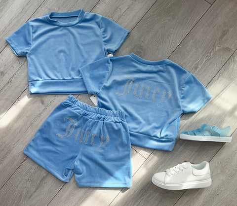 Blue Juicy Studded Shorts Set