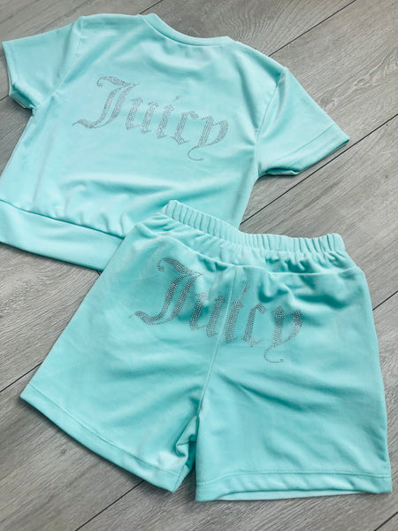Mint Green Juicy Studded Shorts Set