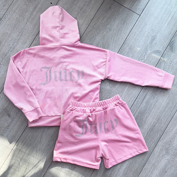 Pink Juicy Studded Jacket & Shorts Set