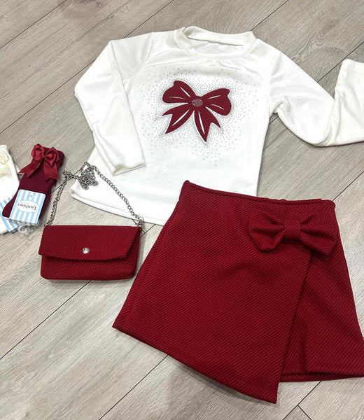 Burgundy Olexa 3 Piece Skort Set