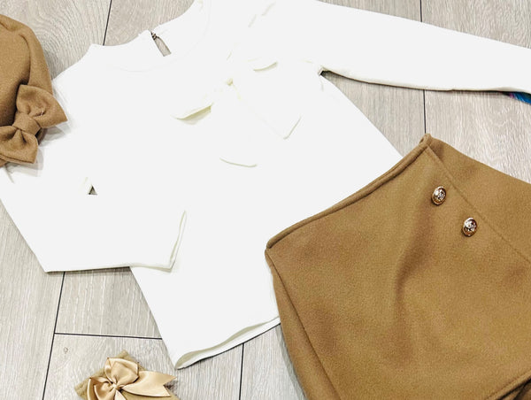 Beige Zalika 3 Piece Skort Set