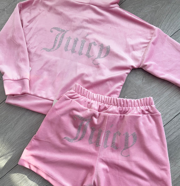 Pink Juicy Studded Jacket & Shorts Set
