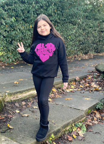 Girls Black All You Need Is Love Hoodie & Leggings Set
