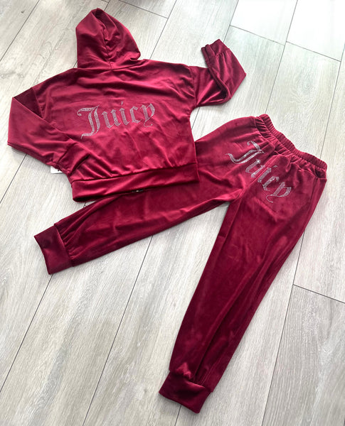 Burgundy Juicy Studded Tracksuit