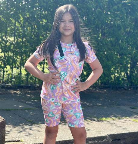 Purple Lafiza Shorts Set with Belt Bag