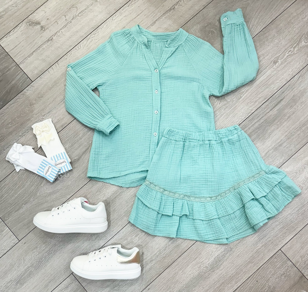 Green Celine Skirt Set