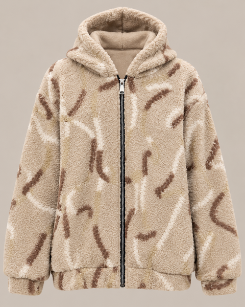 AVELINA Beige Hooded Fleece Jacket