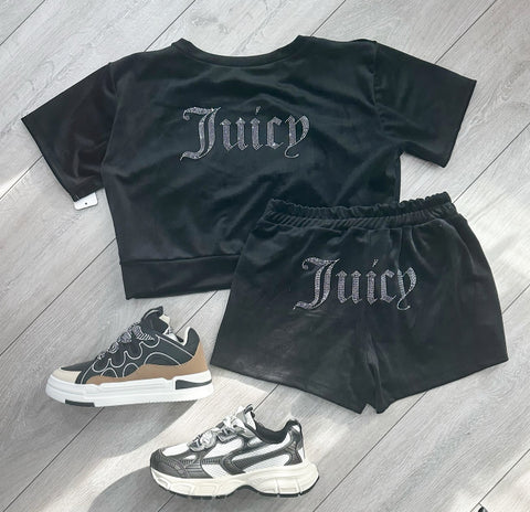 Teenage/Ladies Black Juicy Studded Shorts Set