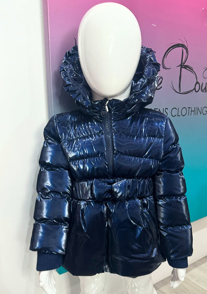 Navy Aranza Bow Belted Coat