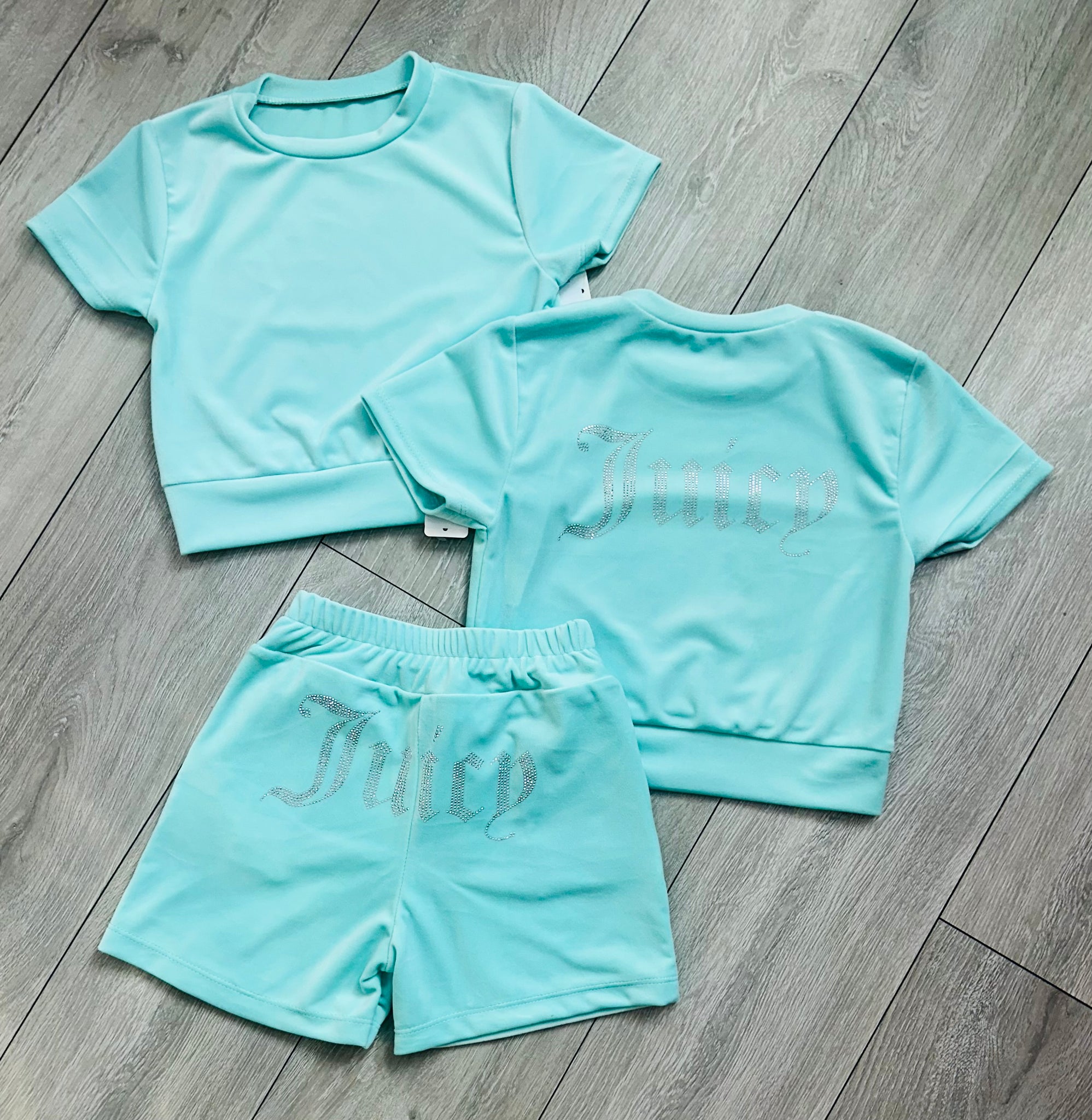 Mint Green Juicy Studded Shorts Set