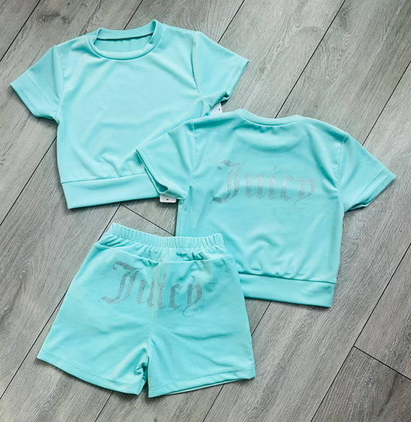 Mint Green Juicy Studded Shorts Set
