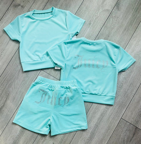 Mint Green Juicy Studded Shorts Set