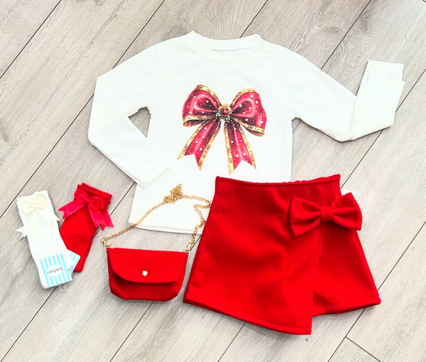 Red Sofia 3 Piece Skort Set