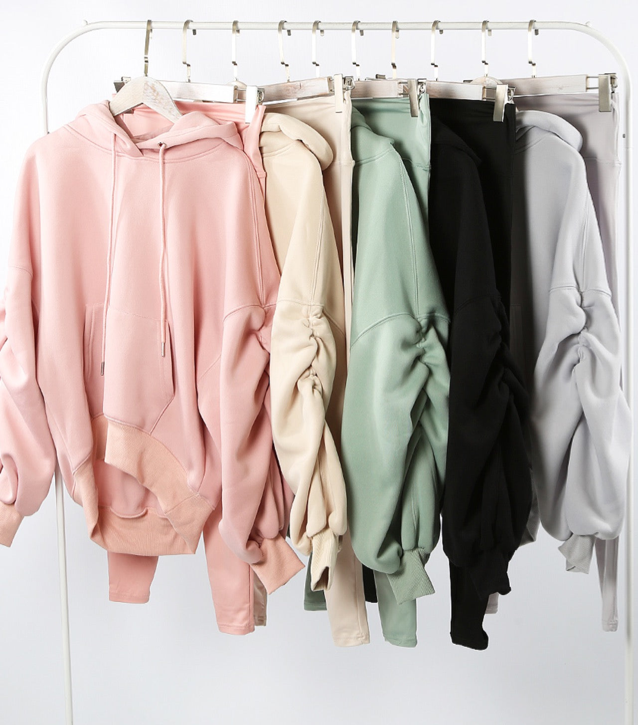 Teenage/Ladies Black Lottie Ruched Sleeve Hoodie & Leggings Set