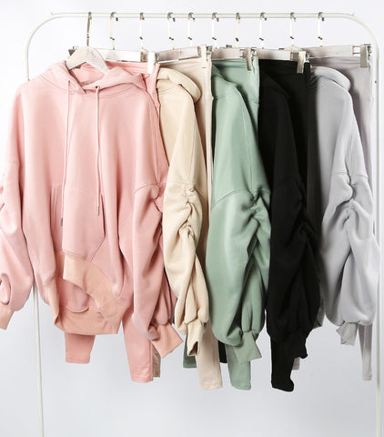 Teenage/Ladies Pink Lottie Ruched Sleeve Hoodie & Leggings Set