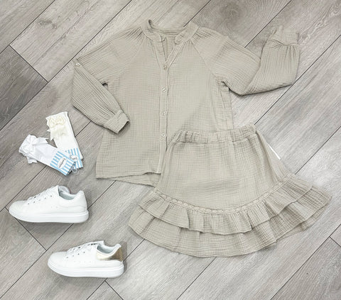 Beige Celine Skirt Set