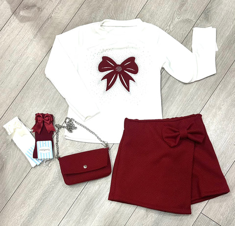 Burgundy Olexa 3 Piece Skort Set