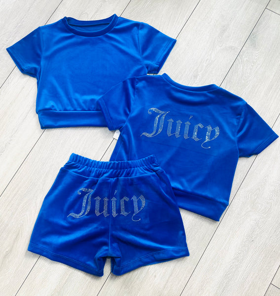 Royal Blue Juicy Studded Shorts Set